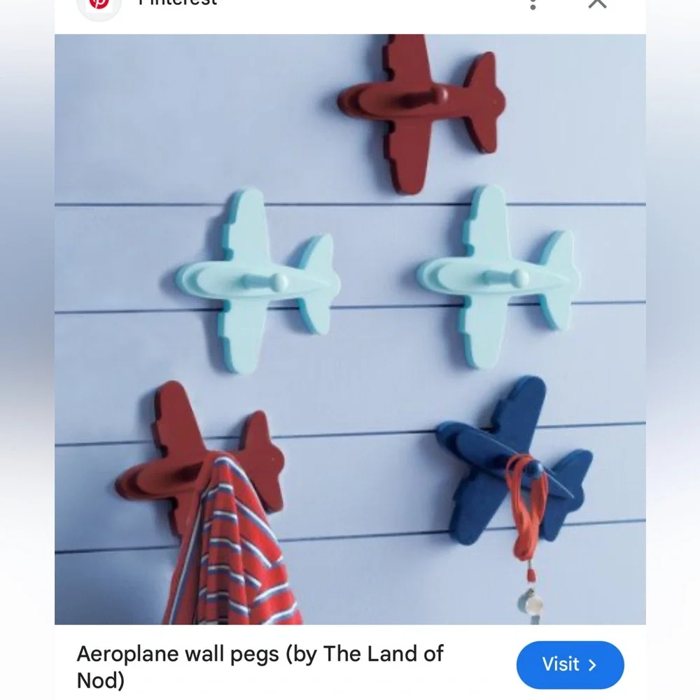 Blue Kids Wood Wall Hook Set Aeroplane wall pegs (by The Land of Nod)